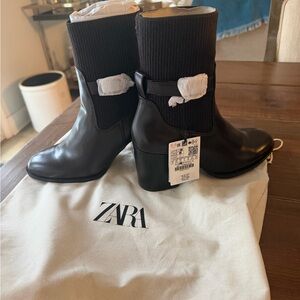 NWT Zara Fabric Shaft Heeled Brown Women's Boots